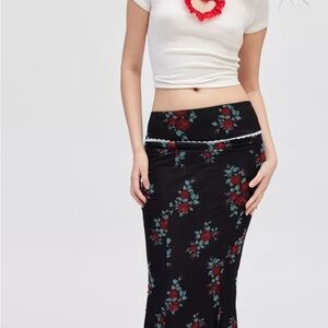 Daisy Black Red Midi Pencil Skirt for Work